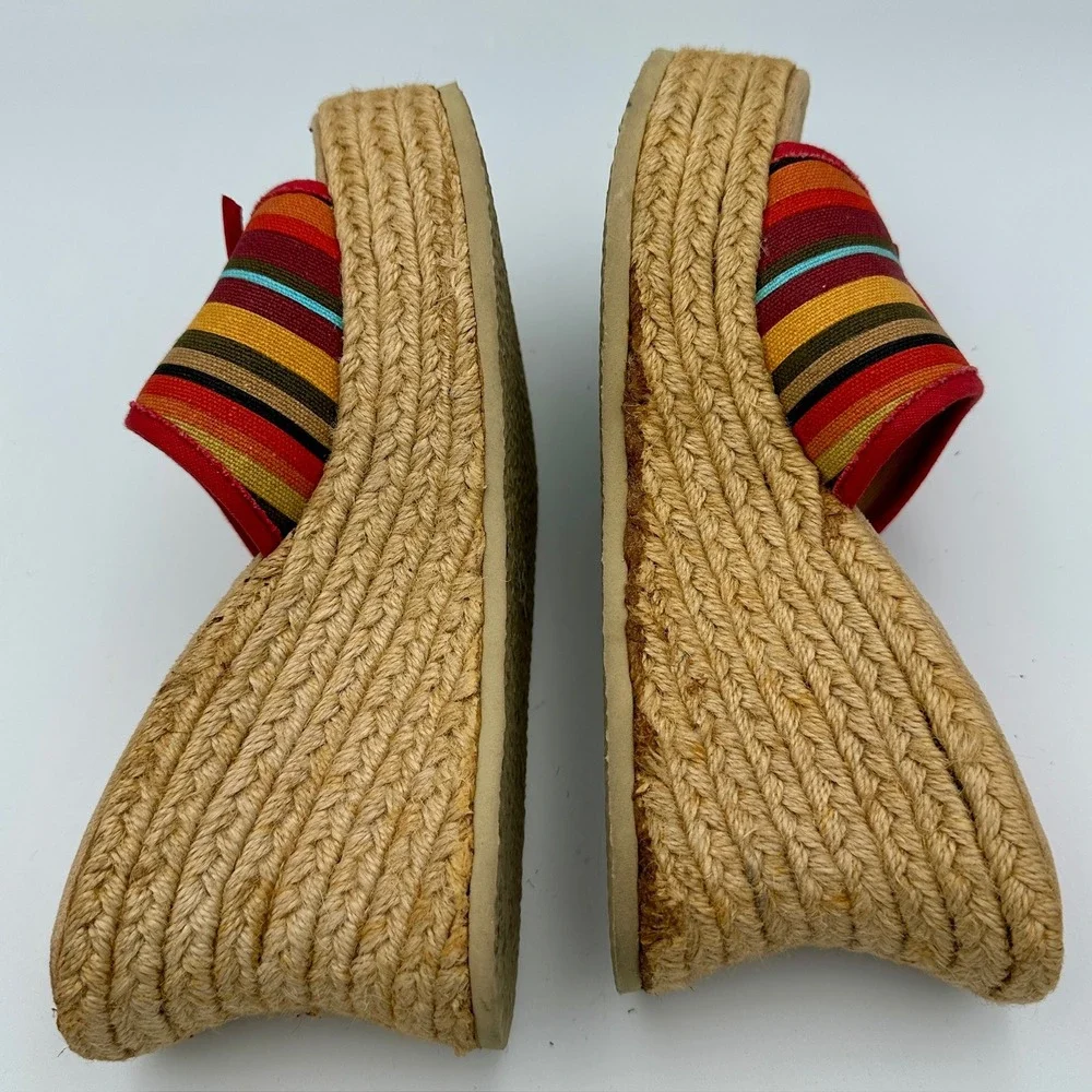 Bongo Sherri Womens Red Multi Stripe Platform Wedge Espadrille Sandals Size 7.5M